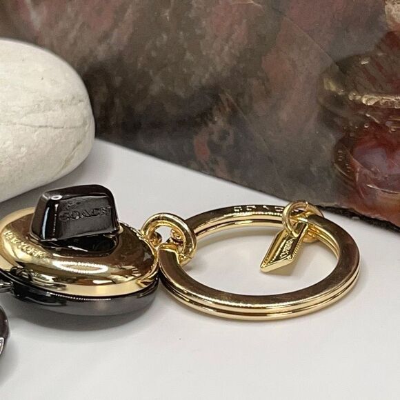 COACH Gold Black dual Fob Twist Loc PurseCharm/Key Fob NWOT - Picture 15 of 16
